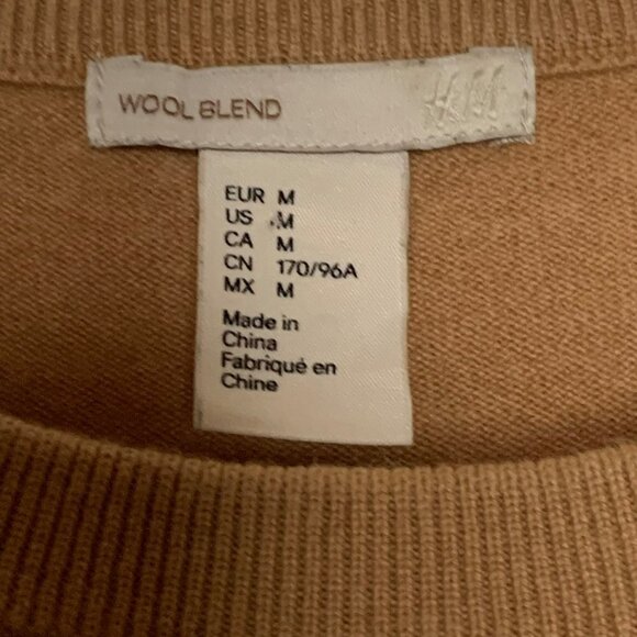 H&M Wool Blend Tan Single Ruffle Long Sleeve Sweater Top - Picture 3 of 8